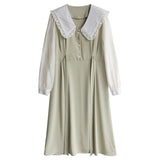 Spring Summer New Peter Pan Collar Vintage Little Dress Long Sleeve Sweet Style Dress