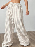 Fongt Loosely Tight Waist Striped Casual Straight Women's Trousers