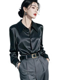 Fongt Light Luxury Beautiful Black Collared Long-Sleeved Shirt Women Spring And Autumn Commuting Professional Shirt