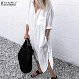 2022 Women Lapel Long Sleeve Autumn Shirt Dress Cotton Split Dresses Elegant Solid Work Office Vestidos Female Tunic