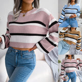 Wind Shooting 2025 Autumn And Winter Casual Striped Long-Sleeved Umbilly Knitted Sweater Women's