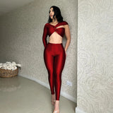 Fongt With D24ST482 New Sexy Cross-Sleeve Ultra-Sleeved Short Top Trousers Two