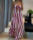 Fongt 2025 New Fashion Stripe Sexy Umbilked T-Shirt Trouser Dress Suit Woman