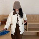 Corduroy Splicing Down Jacket Female 2024 Winter Fashion Design Sense Ling Warm Small Fragrant Wind White Duck Down Coat-Outfit