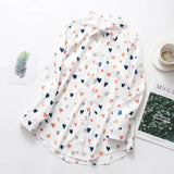 Arrival Women Multicolor Love Heart Painting Print Long Sleeve White Shirt Turn-Down Collar Blouse Chic Top