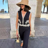 Fongt Station 2025 Summer New Designer Small Embroidered Vest Trousers Two-Piece Set