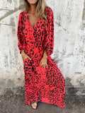 Fongt Women's Spring Summer New V-Neck Fashion Holiday Print Dress