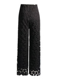 Fongt Temperament Round Piece Design Sense Tassel Hollow Out Embroidery High Waist Wide Leg Pants Spring 2024 New Straight Leg Pants-Outfit