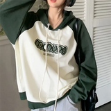 Vintage Raglan Contrast Color Print Oversized Hoodie-Outfit