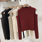 Neck Knitted Sweaters Female Slim Shoulder Strapless Pullovers Women Tops Long Sleeves Ladies Streetwear Fashion Autumn