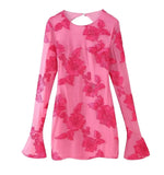 Fongt Women's Explosive Party Fashion Sexy Dark Pattern Floats Slimming Flared Sleeves