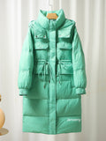 2022 New Korean Loose Down Puffer Jacket Winter Thick Warm 90% White Duck Down Coat Hooded Long Female Feather
