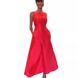 Fongt Summer New Sexy Silk Face A Word Shoulder Sleeveless Asymmetric Dress-Outfit