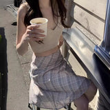 Fongt Chic Spring French Retro High Waist Cover Span Versatile Color Check Bag Buttock Skirt Fishtail Skirt Skirt Woman-Outfit