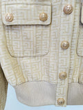 STREET Newest 2023 Baroque Designer Suit Set Women's Lion Buttons Monogram Jacquard Geometrical Crop Jacket Shorts Set