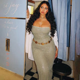 Sexy Bare Back Thin Flash Hot Diamond Suspender Dress Women's 2024 Fashion Temperament Long Dress-Outfit