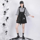 Aesthetics Short Sleeve Dress for Women Y2k E-Girl Detachable Strap Dresses Harajuku Simple Fake Two Piece Vestidos-Outfit