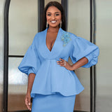 Fongt New Lantern Sleeve Top Temperament Style Suit Embroidery Women's Dress Tops