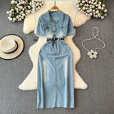 Fongt Hong Kong Style Denim Dress Woman 2025 Summer New High-End Temperament To Show Thin Long Dress