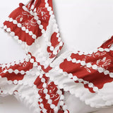 Summer Print Hollowed-Out Suspender A-Shaped Skirt Dress-Outfit