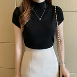 Women Clothing Korean Knitted Women Top Blusas Mujer De Moda Spring Summer New Solid Slim Turtleneck Blouse Blusas