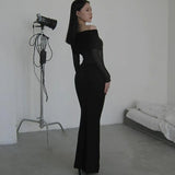 Fongt Autumn Famous Style Temperament Sexy Body Shoulder Mesh Stitching Dress