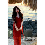 Fongt Holiday Style Temperament Sexy Irregular Dress Red Ribbon Bag Hip Dress