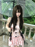 Fashion Bow Lace Up Strapless Tops Wome+ Y2k E-Girl High Waist Ruched Cake Skirts 2024 Summer New Two Piece Sets-Outfit