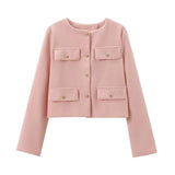 New Flip Decoration Round Collar Short Coat 3046278-Outfit