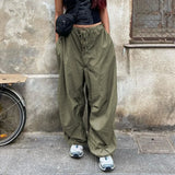 Fongt Women's New Trousers Big Pocket Drawstring Trousers Stylish Low-Rise Broad-Legged Casual Pants