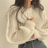 Fongt Chic Spring And Autumn Fashion Temperament With Loose Lazy Simple Short Round Collar Knitting Sweater