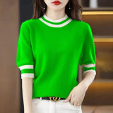 Fongt Round Collar Half-Sleeve Tight Cover Sweater Five-Point Sleeve Top Female Knitting Bottom Flying Sleeve Half-High Collar