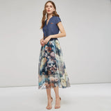 Fongt Summer New Women's Temperament Fashion Denim Dress Sleeveless Splicing Print Mid-Long