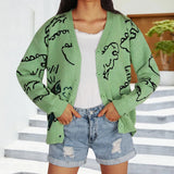 Fongt Long-Sleeved Knitted Autumn And Winter New Coat Loose Cartoon Dinosaur Cardigan