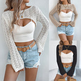 Early Autumn Casual Hollow Long-Sleeved Knitted Shirt Small Shoulder Coat Women's