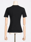 Fongt Spring Niche New Fashion Temperament Oblique Collar Head Hollow Design Sense Pure Color Short Women's T-Shirt-Outfit