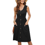 Fongt Dress Casual Fashion Foldless Sleeveless Buckle Long With Pocket