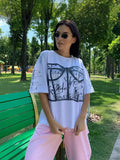 Fongt And Spicy Wind Shoulder Short-Sleeved Letter Printing T-Shirt Girl Spring Small Loose Thin Top Lady