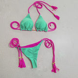 Fongt Female Hot Girl Bikini Split Sexy Triangle Double Sided Collision Color Beach Bikini Swimsuit Three Point
