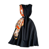 Fongt Summer Ripe Style Retro Temperament Sleeveless Round Recipient Waist Thin Sleeveless A Word Dress Elegant Dress