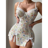 White Floral Print Baby Doll Night Dress Lingerie-Outfit