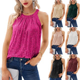Fongt Summer New Ladies Elegant Chiffon Shirt Round Sleeveless Shirt Casual