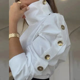 Fongt 2023 New Fashion Solid Color High Neck Inclined Shoulder Suit Female-Outfit