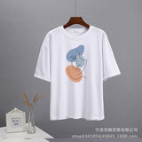 Fongt Summer Abstract Aesthetic Print T-Shirt Women's Cotton Soft Loose Basic Top Ins T-Shirt