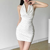 Fongt Summer New Women's Sexy Temperament Fashion Collar Hanging Back Hanging Neck Prints A Waistless Sleeveless Dress