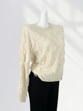Fongt Not Pierced Hole Round Neck Tassel Sweater Women's Design Sense Bottom Waste Earthen Top Loose Sweater-Outfit