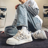 Men Skateboarding Shoes Canvas Comfortable Thick Bottom Platform Shoes Men Casual Vulcanized Shoes Sneakers Student Shoes-Outfit