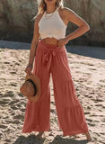 Fongt Women's Fashion Temperament Strap Spliced High-Waisted Folds Broad Leggings Casual Loose Trousers