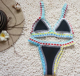 2021 Hand Crocheted Bikini Knit Patchwork Women 2 Piece Swimsuit Halter Top Brazilian Bathing Suit Knitted Thong