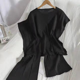 Fongt New Solid Color Round-Neck Sleeveless Vest Knitted Nine-Piece Trousers Set Thin Ice Silk Two-Piece
